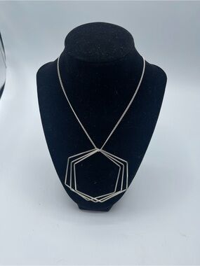 Layered Hexagon Pendant Necklace - Silver Tone